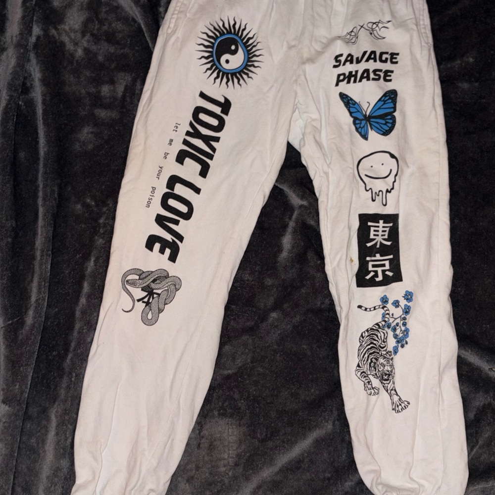 White Graphic Joggers